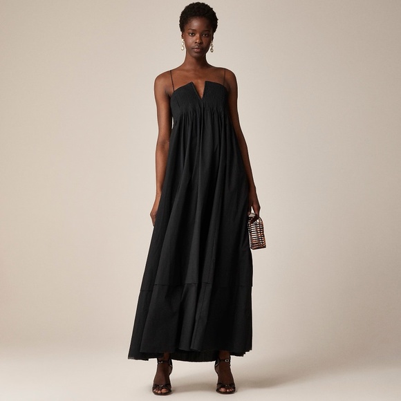 NWT!! J. CREW Collection Strapless Notched Maxi Dress Solid Black Pleated 10 - Picture 1 of 16